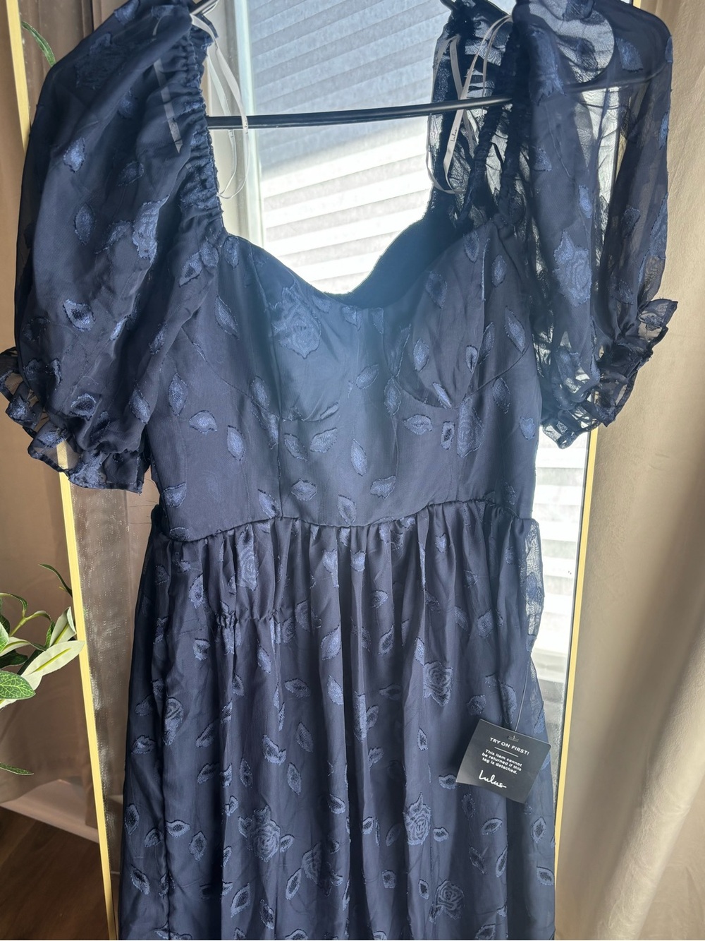 Navy Puff Sleeve Maxi Dress - Picture 3 of 7